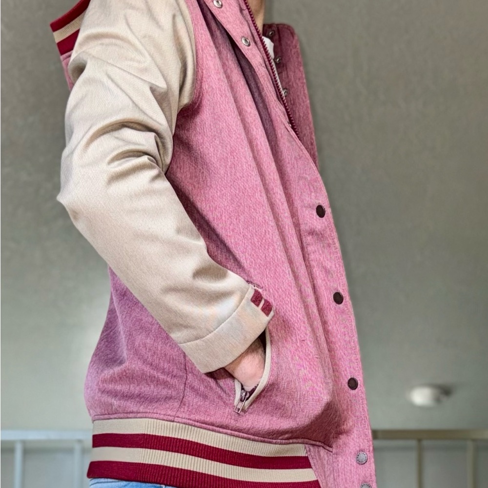 Empyre Stylish red and Beige Hooded VarsityJacket - Picture 4 of 8
